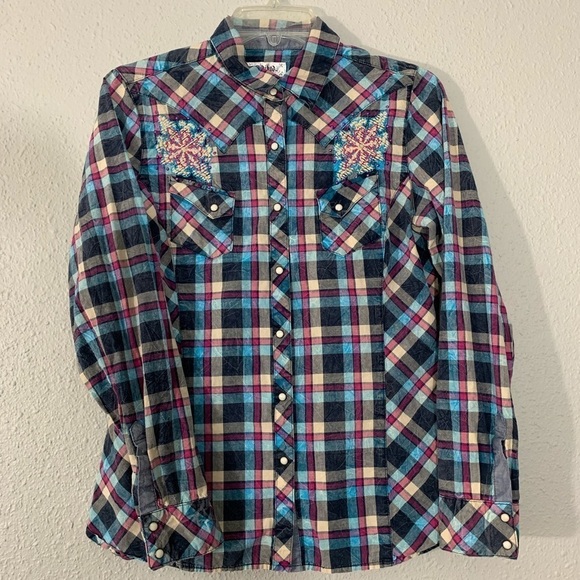Adiktd Plaid Embroidered Long-sleeve Shirt size M - Picture 2 of 8